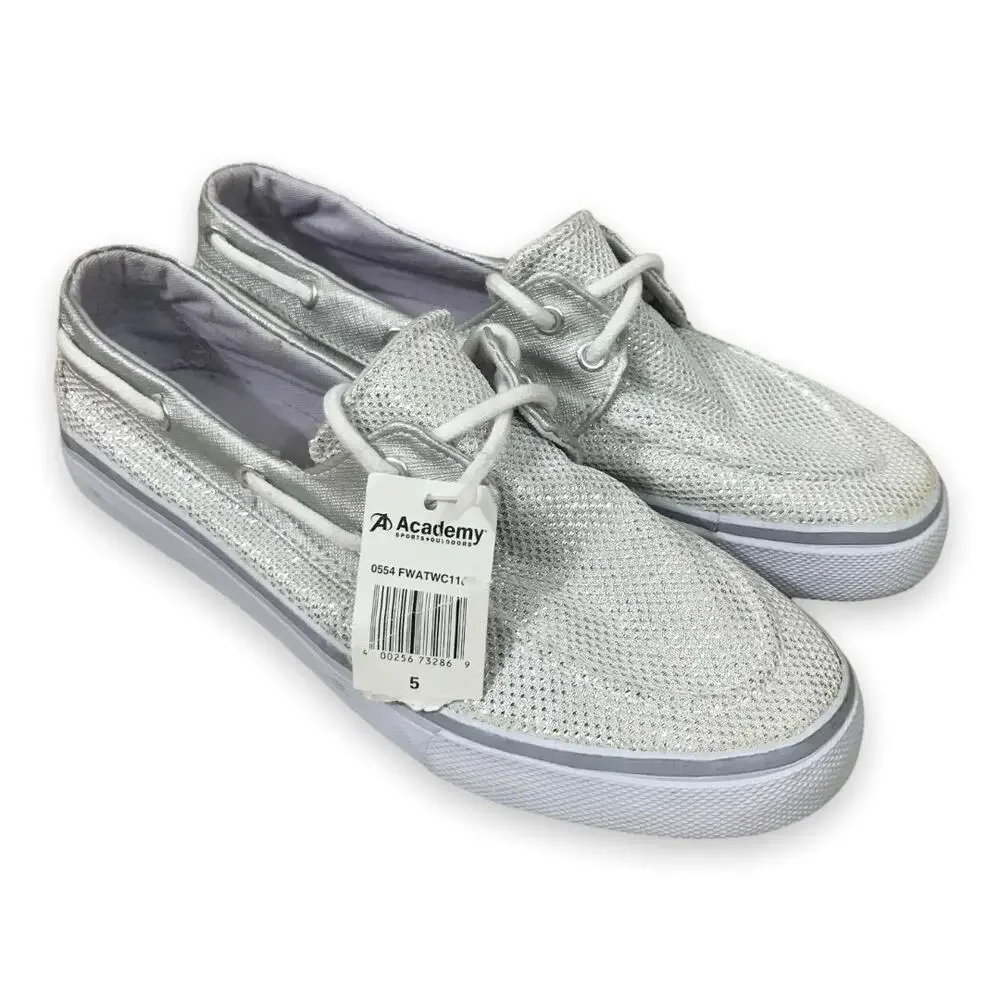 Austin Trading Co Womens Shoes Size 5 Silver Top‎ Siders Boat Sparkly NEW
